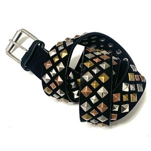 Fina Firenze Genuine Leather Black Suede Belt With Tricolor Studs Size Large